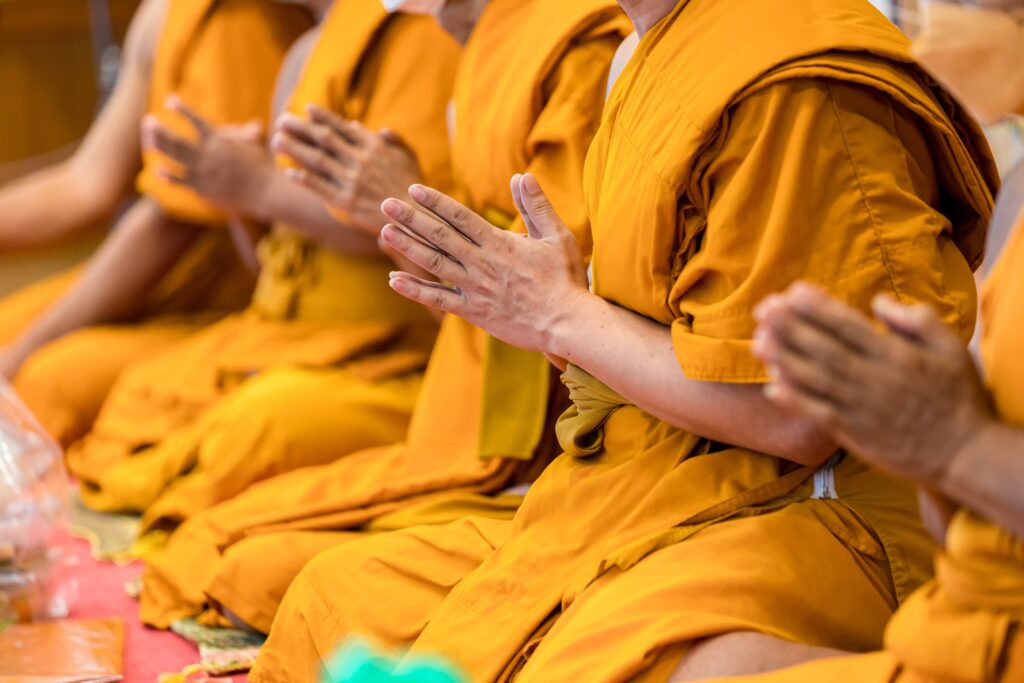 Pray of monks on ceremony of buddhist in Thailand.